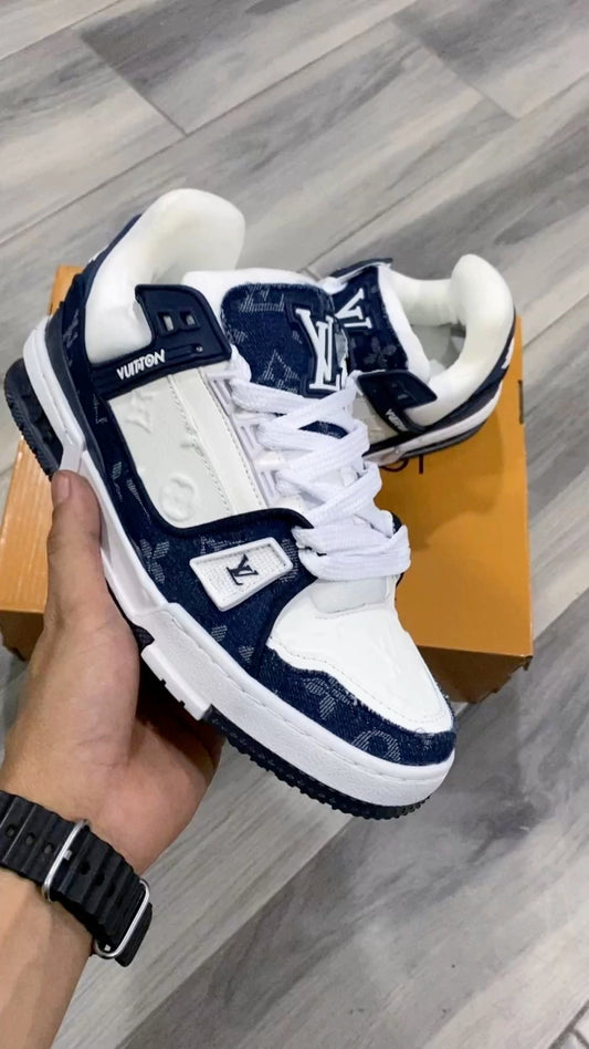 Louis Vuitton Trainer White Blue Mezclilla