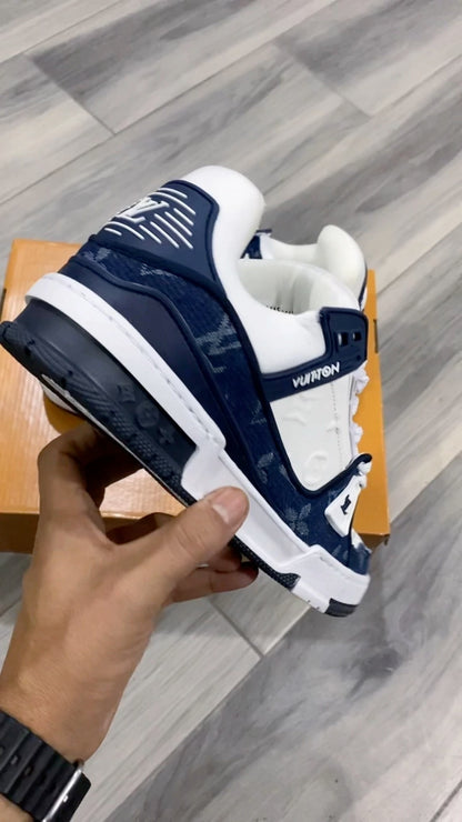 Louis Vuitton Trainer White Blue Mezclilla