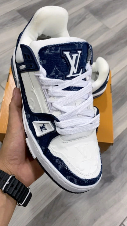 Louis Vuitton Trainer White Blue Mezclilla